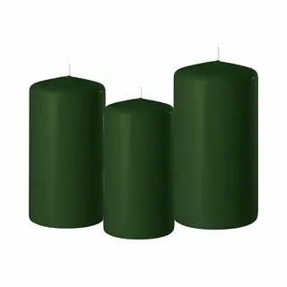 Enlightening Candles Set Van 3x Stuks Donkergroene Stompkaarsen 10-12-15 Cm Met Diameter 6 Cm - Sfeer Kaarsen Voor Binnen
