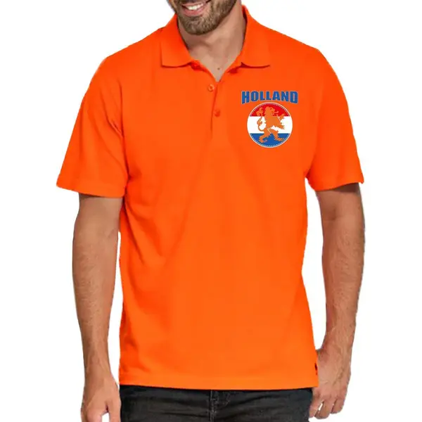 Bellatio Decorations Oranje Fan Poloshirt Voor Heren - Holland Met Oranje Leeuw Op Borstkas - Nederland Supporter - Ek/ Wk Shirt / Outfit M thumbnail