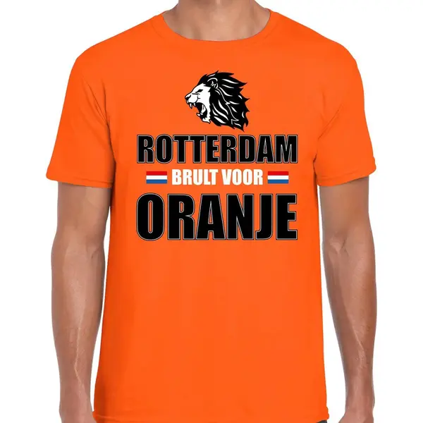 Bellatio Decorations Oranje Supporter T-shirt Voor Heren - Rotterdam Brult Voor Oranje - Nederland Supporter - Ek/ Wk Shirt / Outfit M thumbnail