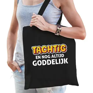 Bellatio Decorations Tachtig En Goddelijk Verjaardag Katoenen Tas - Zwart - Dames - 80 Jaar Cadeau Tas / Tasje / Shopper