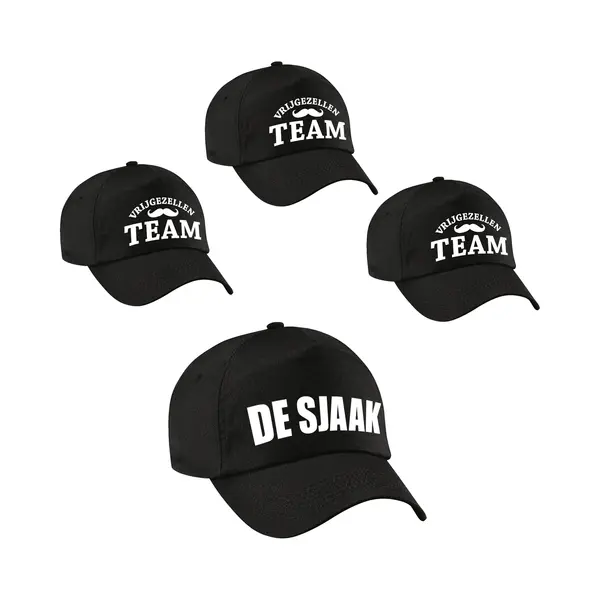 Bellatio Decorations Vrijgezellenfeest Heren Petjes - 1x De Sjaak Zwart + 9x Vrijgezellen Team Zwart - Vrijgezellen Mannen Accessoires/ Artikelen thumbnail
