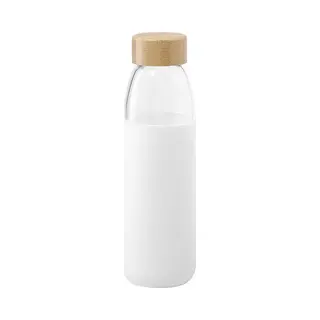Bellatio Design Glazen Waterfles/drinkfles - Siliconen Bescherm Hoes Wit - 540 Ml - Sportfles - Bidon
