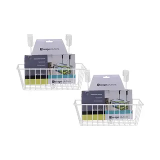 Set Van 2x Stuks Mandje Met Deurhaken Wit Metaal 28 X 9, 5 Cm - Hangmand