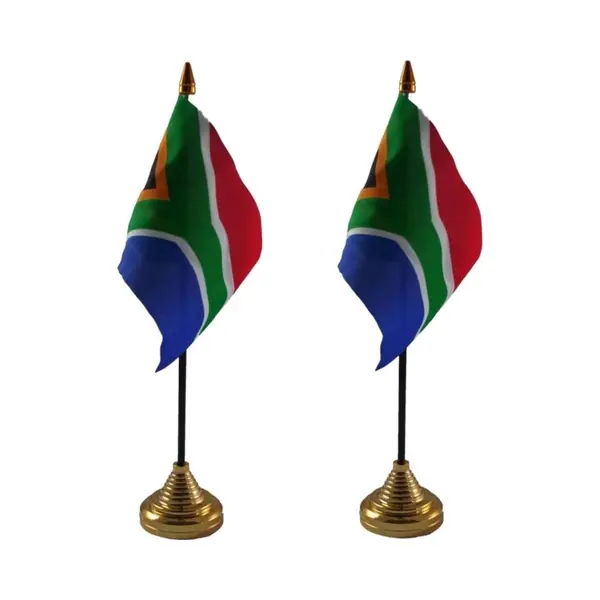Zuid Afrika Tafelvlaggetjes - 2x Stuks - 10 X 15 Cm - Met Gouden Standaard - H27 Cm - Landen Versiering - Feestartikelen thumbnail