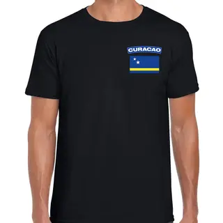 Bellatio Decorations Curacao Thema T-shirt - Met Vlag Op Borst - Zwart - Voor Heren - Landen Shirt - Supporters Kleding Xxl