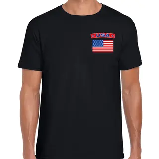Bellatio Decorations Usa Thema T-shirt - Met Vlag Op Borst - Zwart - Voor Heren - Amerika Landen Shirt - Supporters Kleding M