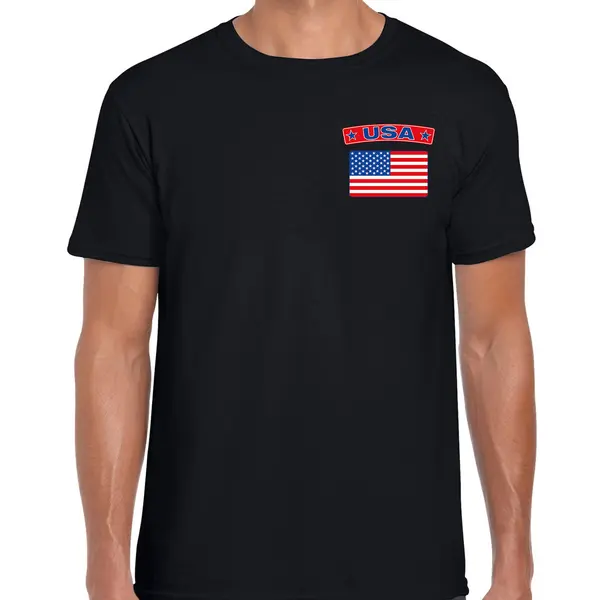 Bellatio Decorations Usa Thema T-shirt - Met Vlag Op Borst - Zwart - Voor Heren - Amerika Landen Shirt - Supporters Kleding M thumbnail