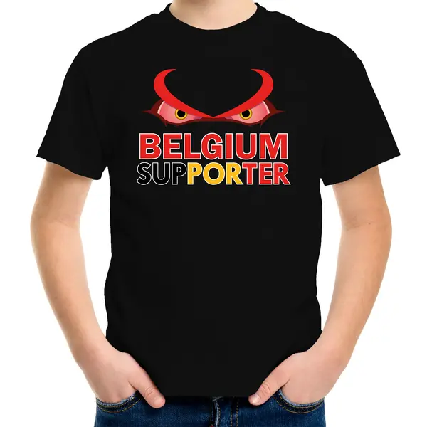 Bellatio Decorations Belgium Supporter Fan T-shirt Zwart Ek/ Wk Voor Kinderen - Ek/ Wk Shirt / Outfit 110/116 thumbnail