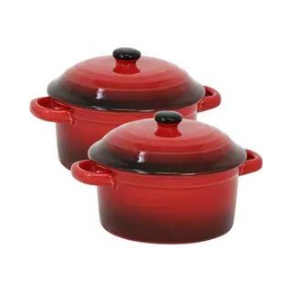 Excellent Houseware Mini Stoofpannetje - Set Van 8x Stuks - Ovenschaaltje - Rood - 9 Cm - Porselein - Serveerschaaltje - Tapaspannetje