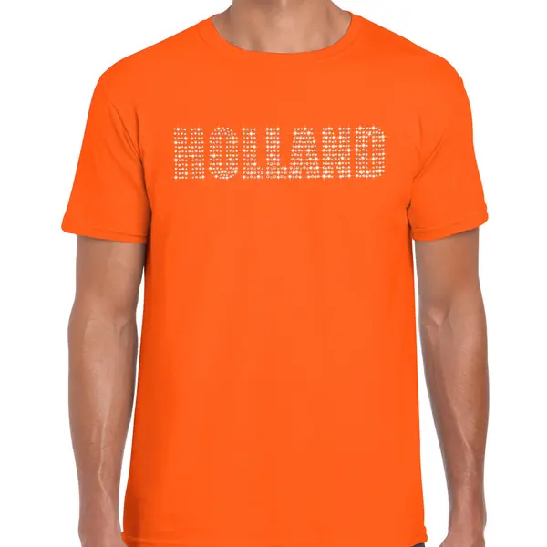Bellatio Decorations Glitter Holland T-shirt Oranje Met Steentjes/rhinestones Voor Heren - Oranje Fan Shirts - Holland / Nederland Supporter - Ek/ Wk Shirt / Outfit S thumbnail