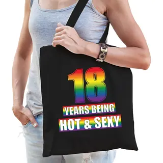 Bellatio Decorations Hot En Sexy 18 Jaar Verjaardag Cadeau Tas Zwart - Volwassenen - 18e Verjaardag Kado Tas Gay/ Lhbt / Cadeau Tas