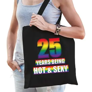 Bellatio Decorations Hot En Sexy 25 Jaar Verjaardag Cadeau Tas Zwart - Volwassenen - 25e Verjaardag Kado Tas Gay/ Lhbt / Cadeau Tas