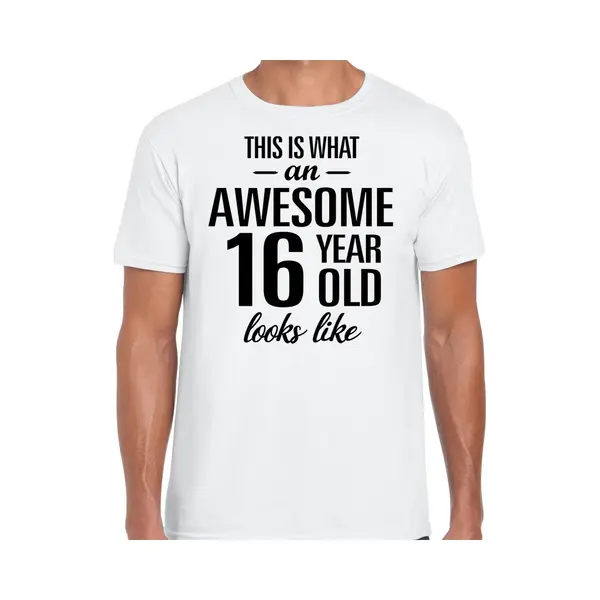 Bellatio Decorations Awesome 16 Year - Geweldige 16 Jaar Cadeau T-shirt Wit Heren - Verjaardag Cadeau L thumbnail