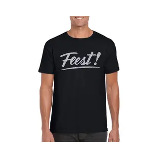 Bellatio Decorations Feest Zilver Tekst - T-shirt - Zwart - Heren - Glitter En Glamour - Party Kleding Shirt Xxl