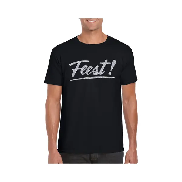 Bellatio Decorations Feest Zilver Tekst - T-shirt - Zwart - Heren - Glitter En Glamour - Party Kleding Shirt Xxl thumbnail