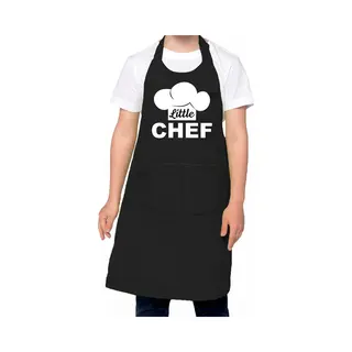 Bellatio Decorations Keukenschort Kinderen - Little Chef - Zwart - Kinder Schort - Voor Jongens En Meisjes - Koken - Bakken - Kliederen