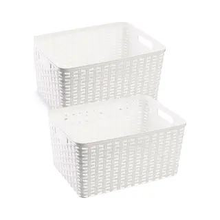 Plasticforte 3x Stuks Rotan Gevlochten Opbergmand/opbergbox Kunststof - Wit - 38 X 28 X 19 Cm - Kast Mandjes