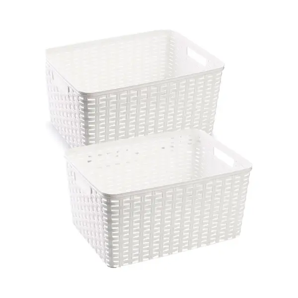 Plasticforte 3x Stuks Rotan Gevlochten Opbergmand/opbergbox Kunststof - Wit - 38 X 28 X 19 Cm - Kast Mandjes thumbnail