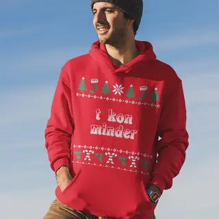 B&C Groningen Kerst Hoodie Rood T Kon Minder Candy Cane - Maat L - Uniseks Fit - Kerstkleding Voor Dames & Heren