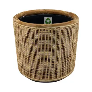 Wdmt Rattan Drypot Blond - ø 31 X 29 Cm - Nachhaltiger Übertopf Mit Innenleben Aus Recyceltem, Wasserdichtem Kunststoff - Blumentöpfe Für Den