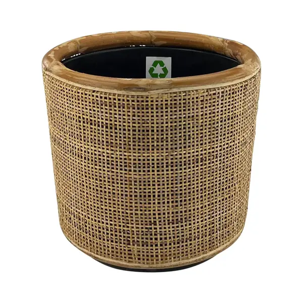Wdmt Rattan Drypot Blond - ø 31 X 29 Cm - Nachhaltiger Übertopf Mit Innenleben Aus Recyceltem, Wasserdichtem Kunststoff - Blumentöpfe Für Den thumbnail