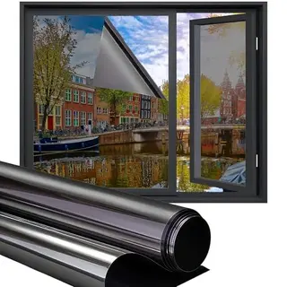 Homewell Isolerende Hr+ Raamfolie 90x200cm - Statisch Zonwerende Folie Met Spiegeleffect - Zwart 25%
