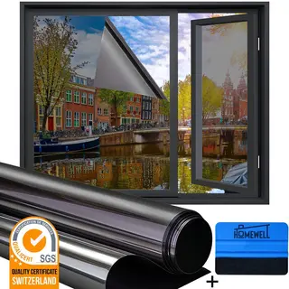 Homewell Isolerende Hr Raamfolie - Statisch Zonwerende Folie Met Spiegeleffect - Zwart 25% (120x300cm)