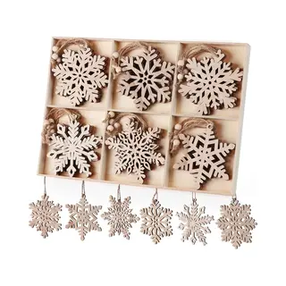 Flooq - Kerstversiering - Kerstdecoratie Voor Binnen - Kerstboomversiering - Sneeuwvlokken - Hout