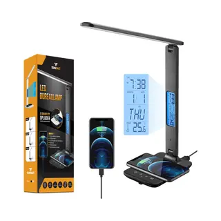Tensfact® Bureaulamp Tafellamp Nachtlampje Leeslamp & Led Lamp - Led Verlichting - Wireless Charger - Qi Draadloze Oplader - Zwart