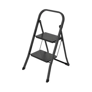 Brasq Stehleiter 2 Stufen SL200 Folding Stahl Step Ladder Mit Anti-Rutsch-Pedalen, Innen- Und Außenbereich, 150 Kg Load-Bearing Capacity Schwarz