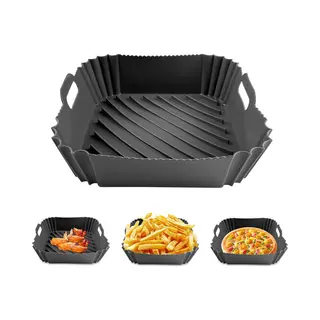 Yono Airfryer Bakje - Vierkant Siliconen Mandje 20cm - Rechthoekig Bakpapier Accessoires - Zwart