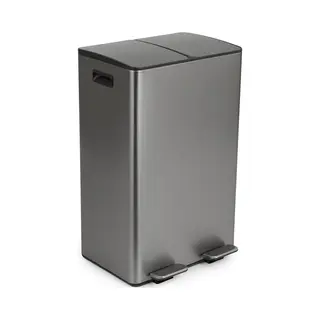 Umuzi Cleaning Prullenbak - 60L - Afval Scheiden 2 Bakken - Metal Grey - Soft Close - 45x37x70cm