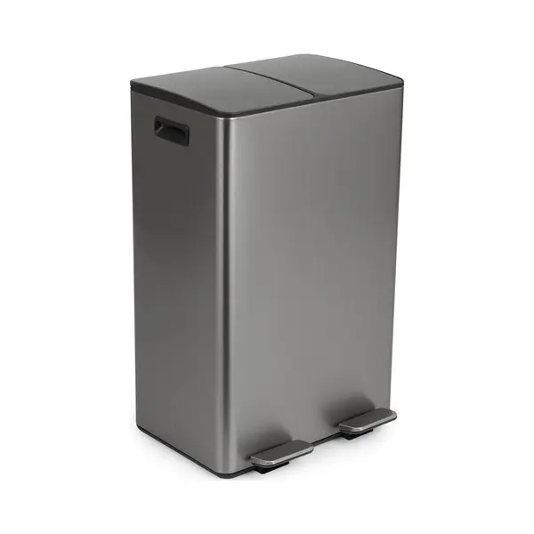 Umuzi Cleaning Prullenbak - 60L - Afval Scheiden 2 Bakken - Metal Grey - Soft Close - 45x37x70cm thumbnail