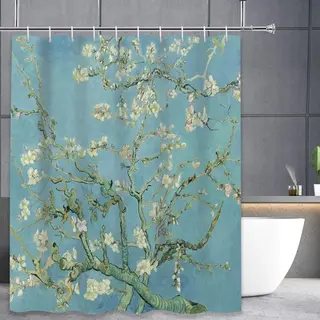 3 Bmt 3BMT® Douchegordijn Anti Schimmel - Amandelbloesem Van Gogh Blauw - Natuur & Bloemen - Douche Gordijn 180X200 Cm - Shower Curtain - Douche