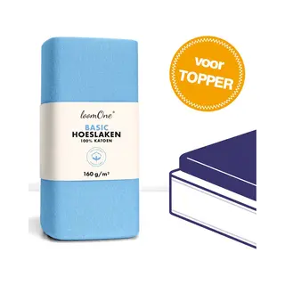 Loom One Hoeslaken Topper – 100% Jersey Katoen – 120x200 Cm – Tot 12cm Matrasdikte– 160 G/m² – Lichtblauw