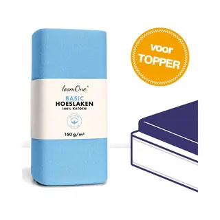 Loom One Hoeslaken Topper – 100% Jersey Katoen – 200x200 Cm – Tot 10cm Matrasdikte– 160 G/m² – Lichtblauw