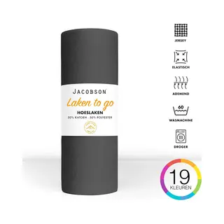 Jacobson - Hoeslaken - 180x200cm - Jersey Katoen - Tot 25cm Matrasdikte - Antraciet