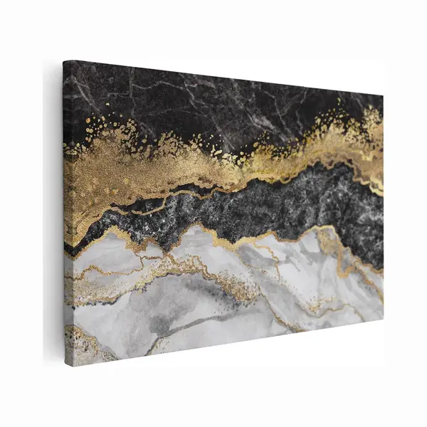 Artaza Canvas Schilderij Abstract Kunst - Marmer Zwart Met Wit - 120x80 - Groot - Muurdecoratie Modern - Wanddecoratie Woonkamer thumbnail