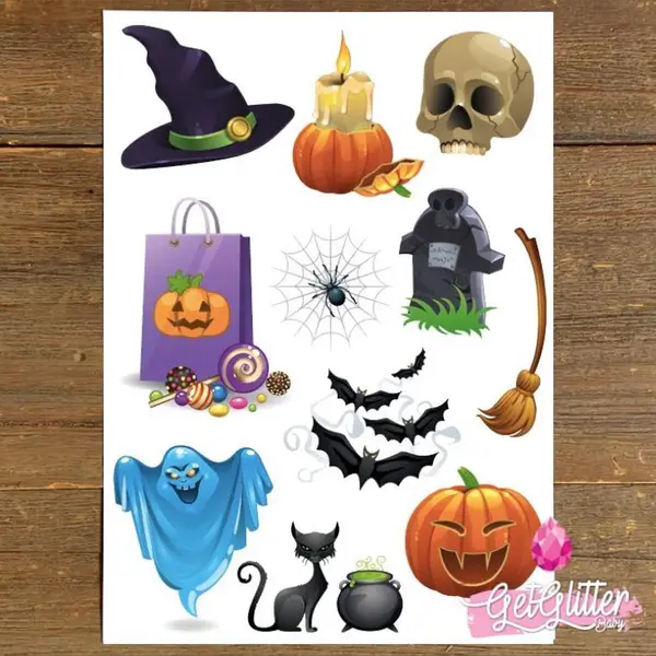 GetGlitterBaby® - Kinder Halloween Tattoo Decoratie Versiering / Carnaval Schmink Make Up Plak Tattoos / Tijdelijke Tattoo / Nep Tatoeage - Kinderen thumbnail