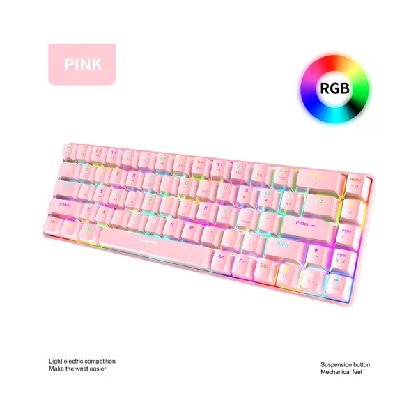 Ziyoulang Ziyou Lang T8 Rgb Mechanische 68Tasten Gaming-Tastatur - Windows/Mac Spiele-Tastatur - Blauer Schalter - Mechanische Tastatur - Pink thumbnail