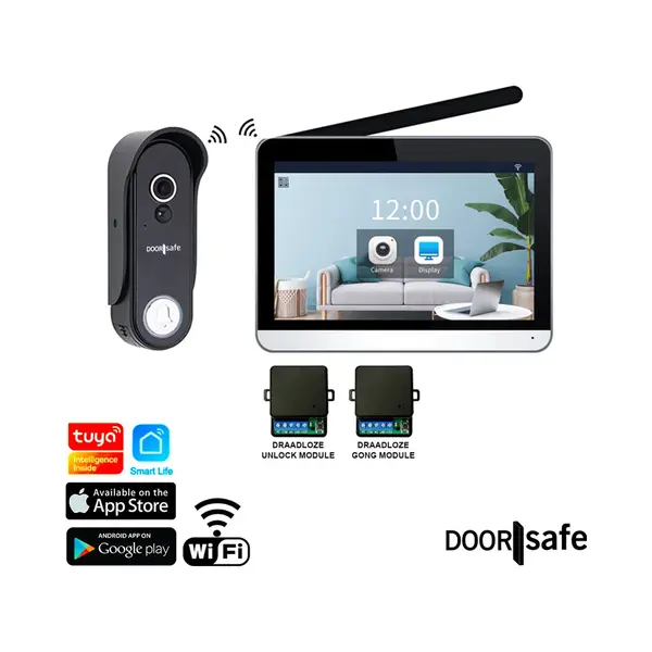 Doorsafe 4655 Pro + Wifi & App - Hd Draadloze Internet Camera Deurbel + 7" Touchscherm - Deurbel Op Accu Of Stroom - Draadloos, Langer Bereik - Scherm thumbnail