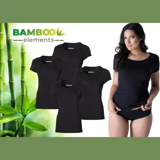 Bamboo Elements Bamboo - T Shirt Dames - Bamboe - Ronde Hals - 4 Stuks - Zwart - L - Anti Zweet Shirt Dames - Bamboe Ondershirt - Onderhemd Dames Shirts Korte Mouw -