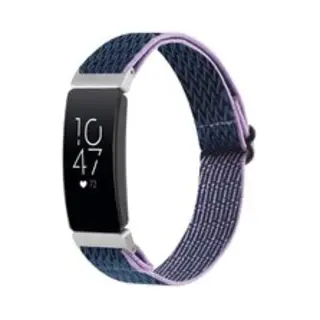By Qubix Geschikt Voor Fitbit Inspire 2 & Ace 3 Elastische Solo Loop Nylon Bandje - Donkerblauw Met Paars Smartwatchbandje Bandje Armband Polsband