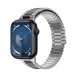 By Qubix Magnetische Stalen Band - Zeer Sterke Magneet - Zilver Met Zwart - Geschikt Voor Apple Watch 44 Mm - 45 Mm - 46 Mm - 49 Mm (Ultra 1, 2 En 3)