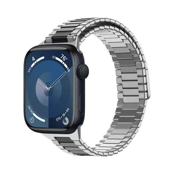 By Qubix Magnetische Stalen Band - Zeer Sterke Magneet - Zilver Met Zwart - Geschikt Voor Apple Watch 44 Mm - 45 Mm - 46 Mm - 49 Mm (Ultra 1, 2 En 3) thumbnail