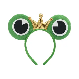 Kimu Haarband Kikker Groen Met Kroontje - Groene Diadeem Prins Gouden Kroon Oog Ogen Oogjes Vilt Frog Sprookje Dames Heren Volwassenen Kinderen