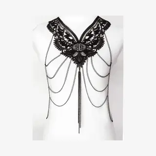 Kimu Body Chain Zwart Kant Lace - Lichaamsketting Victoriaans Sexy Buikketting Lichaam Ketting Harnas - Steampunk Collar Zwarte Festival