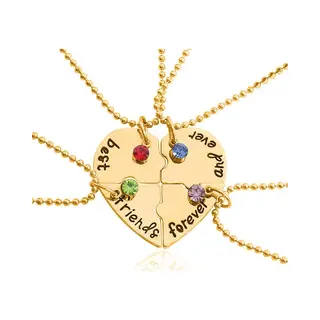 Bixorp Friends Bff Ketting Voor 4 Met Goudkleurig Hartje En Kristalletjes - Vriendschapsketting Meisjes - Best Friends Ketting Vriendschap Cadeau Voor