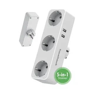 Travelhawk Verdeelstekker 3 Voudig - Stopcontact Splitter - 2 Usb Poorten - Wit