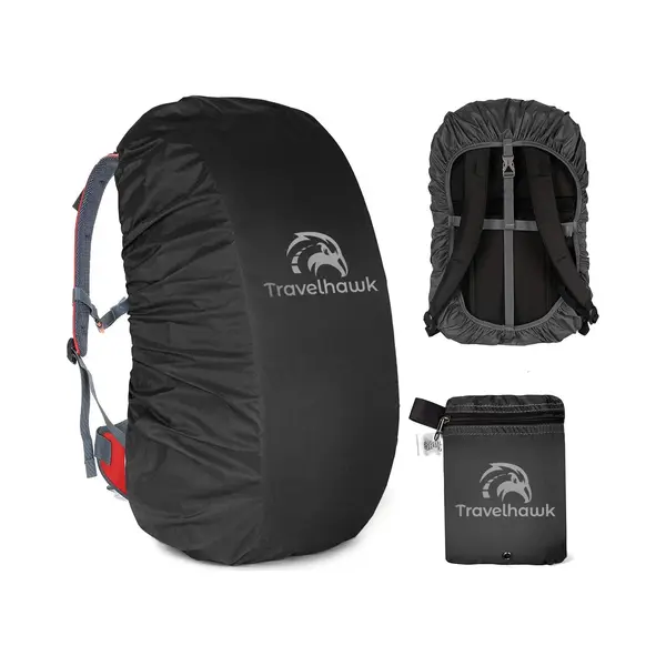 Travelhawk Regenhoes Rugzak - Waterdicht - Backpack Hoes - Reflecterend - 46-55L - Zwart thumbnail